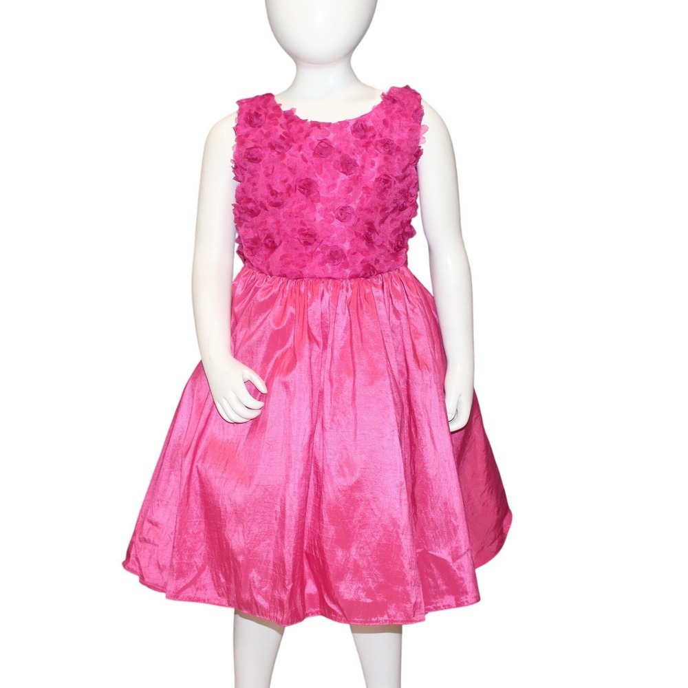 Girls Pink Floral Bodice Party Dress Sleeveless Bow Back Size 2